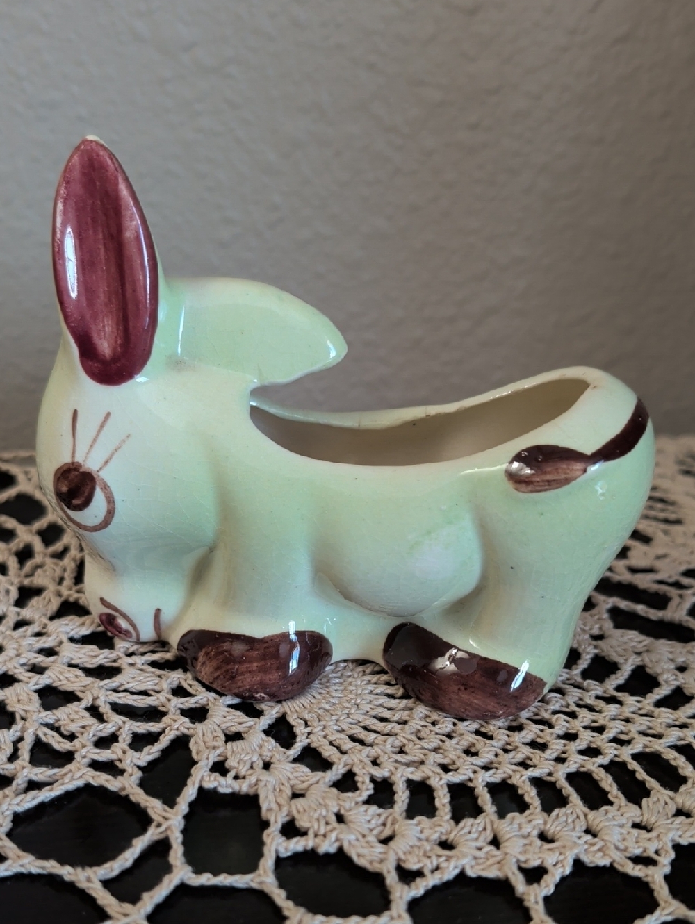 Vintage Ceramic Bunny Planter in Mint Green